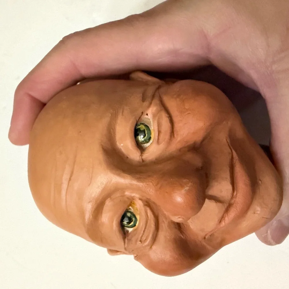 Phillips Signed Clay Doll Head Glass Eyes Belga Handcrafted Folk Art Puppet